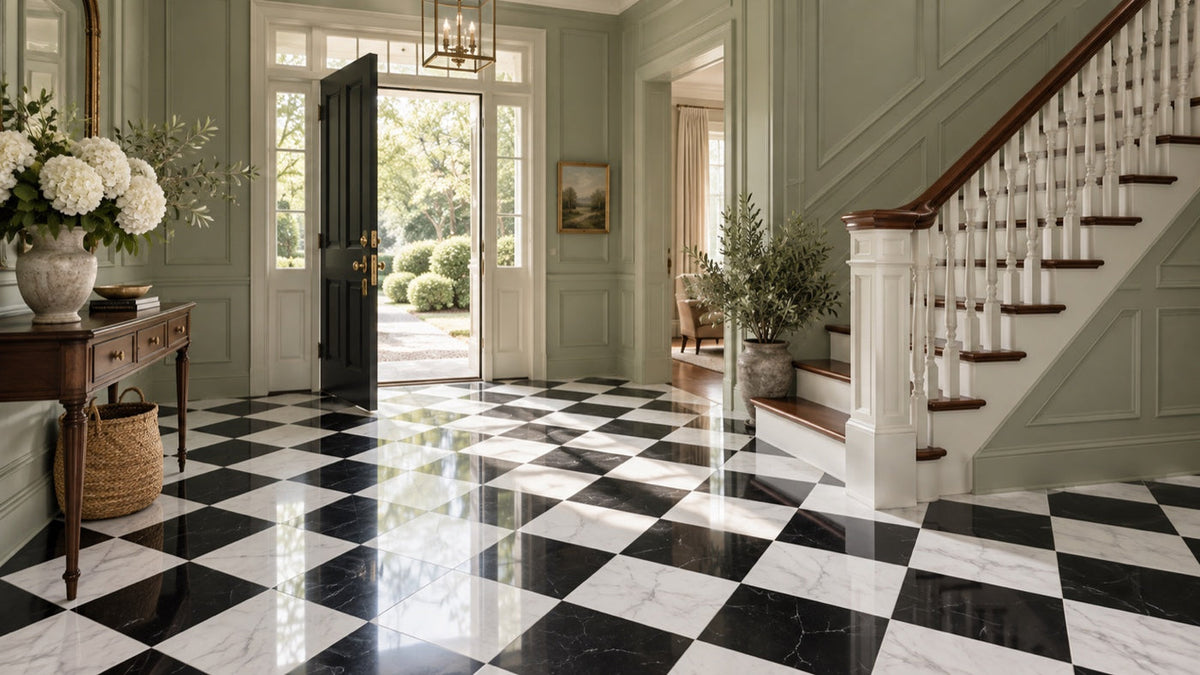 Black and White Floor Tile Ideas: Checkerboard, Mosaic and Cement Floors