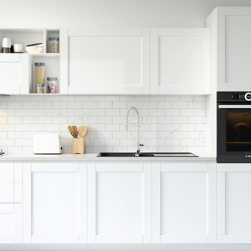 White Backsplash With White Countertops