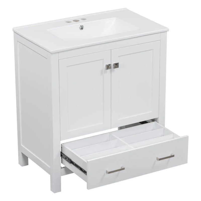 Bathroom Vanity With Single Sink, Combo Cabinet Undermount Sink, Bathroom Storage Cabinet With Two Doors And A Drawer, Soft Closing, Multifunctional Storage, Solid Wood Frame by HouseOfZazla