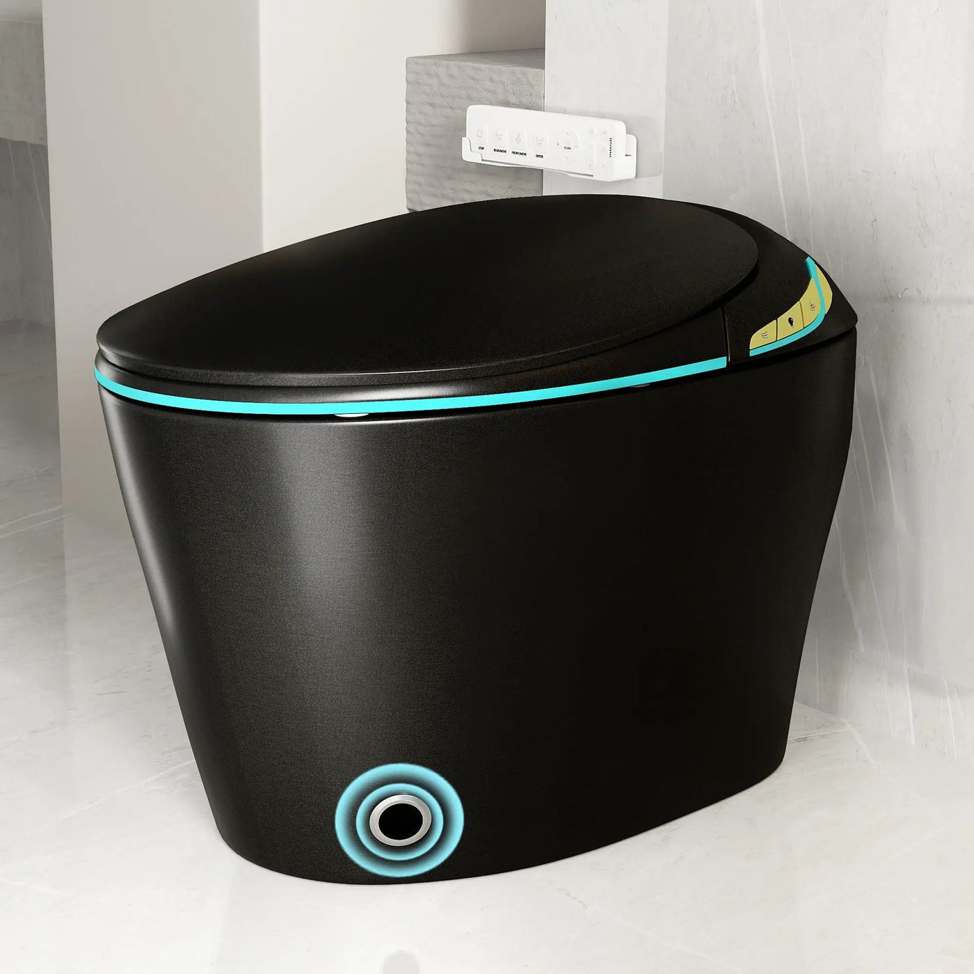 Unique Smart Toile With Built In Bidet, Auto Open / Close Seat, Foot Sensor, LED Display, Night Light, Warm Water & Dryer Ceramic by HouseOfZazla
