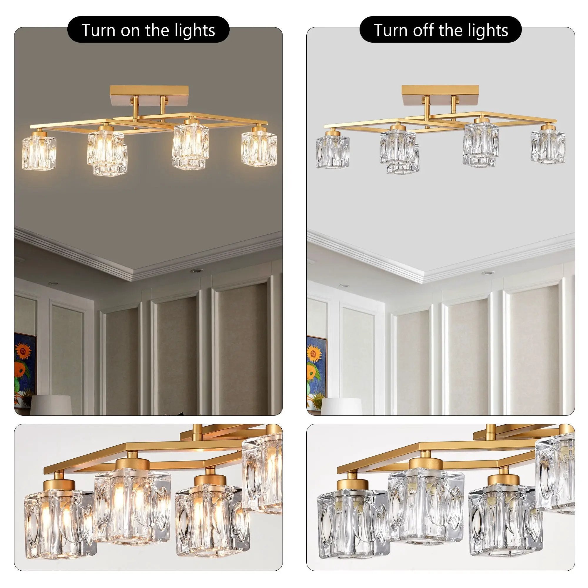 6 Light Crystal Ceiling Light For Dining Room, Modern Ceiling Lamp With Light Fixture For Entryway, Lobby, Kitchen, Bedroom, Living Room, Conference Room, (6*G9 Bulbs Included) by Unique Piece Furniture