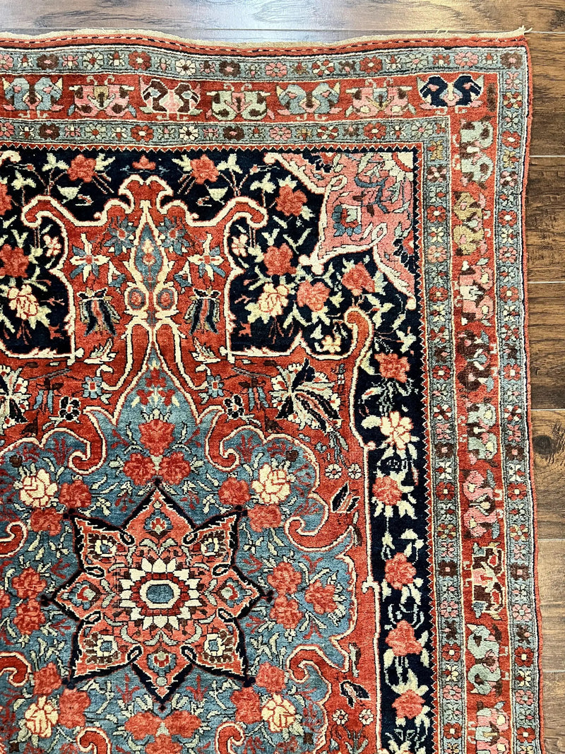 Antique Persian Bidjar Rug 4x5, Red and Blue, Hand Knotted Wool Carpet by Jewel Rugs