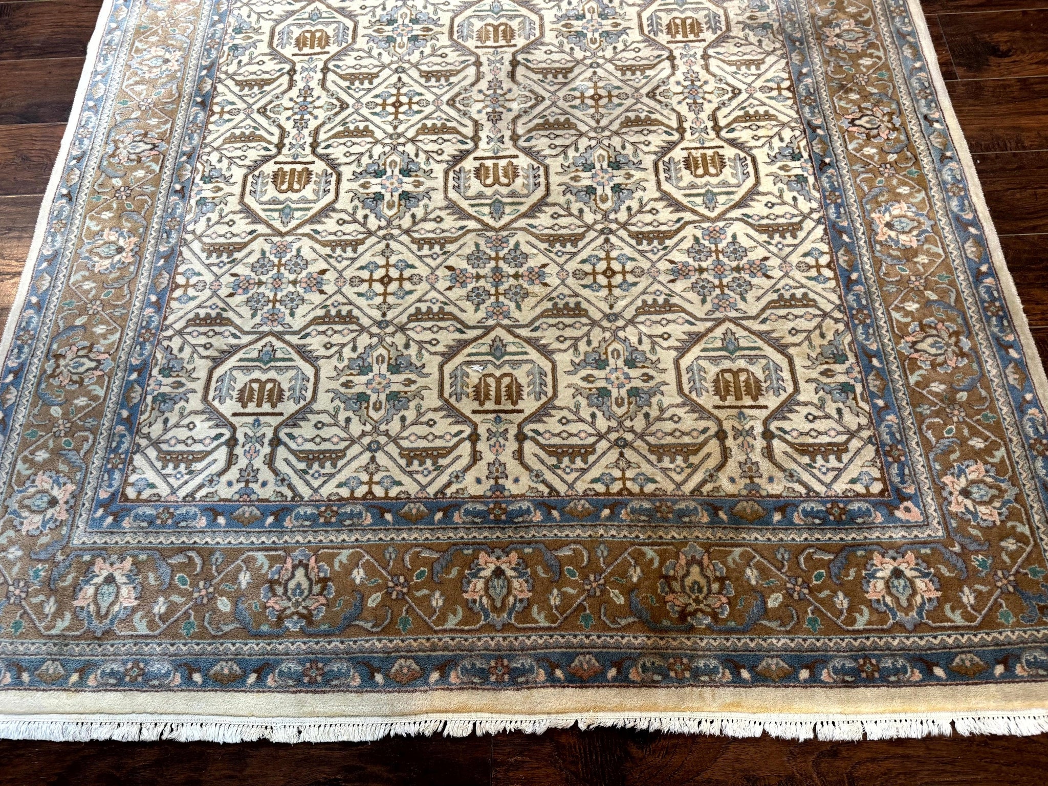 Indo Persian Rug 6x9, Beige, Allover Pattern, Vintage Wool Oriental Carpet by Jewel Rugs