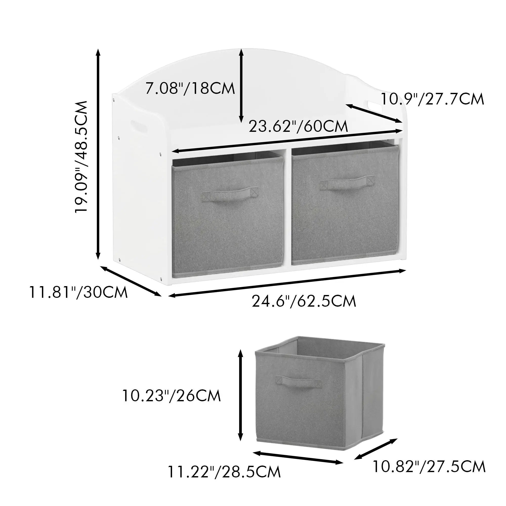 Toy Box Bench With Collapsible Drawers, Storage Cabinet Organizer - White by HouseOfZazla