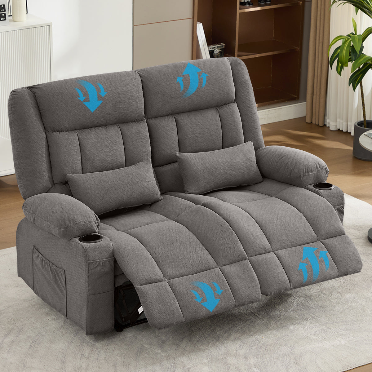 Manual Oversized Recliner Loveseat with Cup Holders - Grey or Blue, photo 3 of 10
