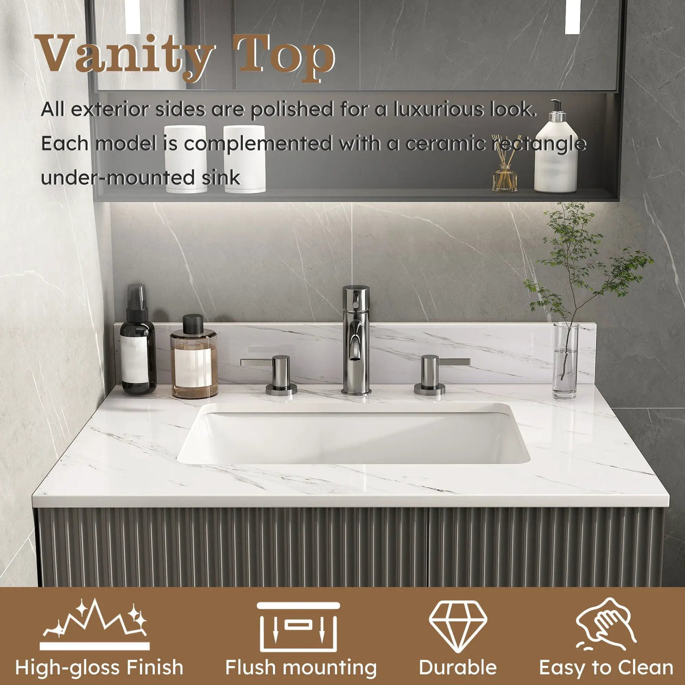Bianco Carrara Venato Elegant Marble Vanity Top, Bathroom Vanity With Undermount Sink, Sintered Stone by HouseOfZazla
