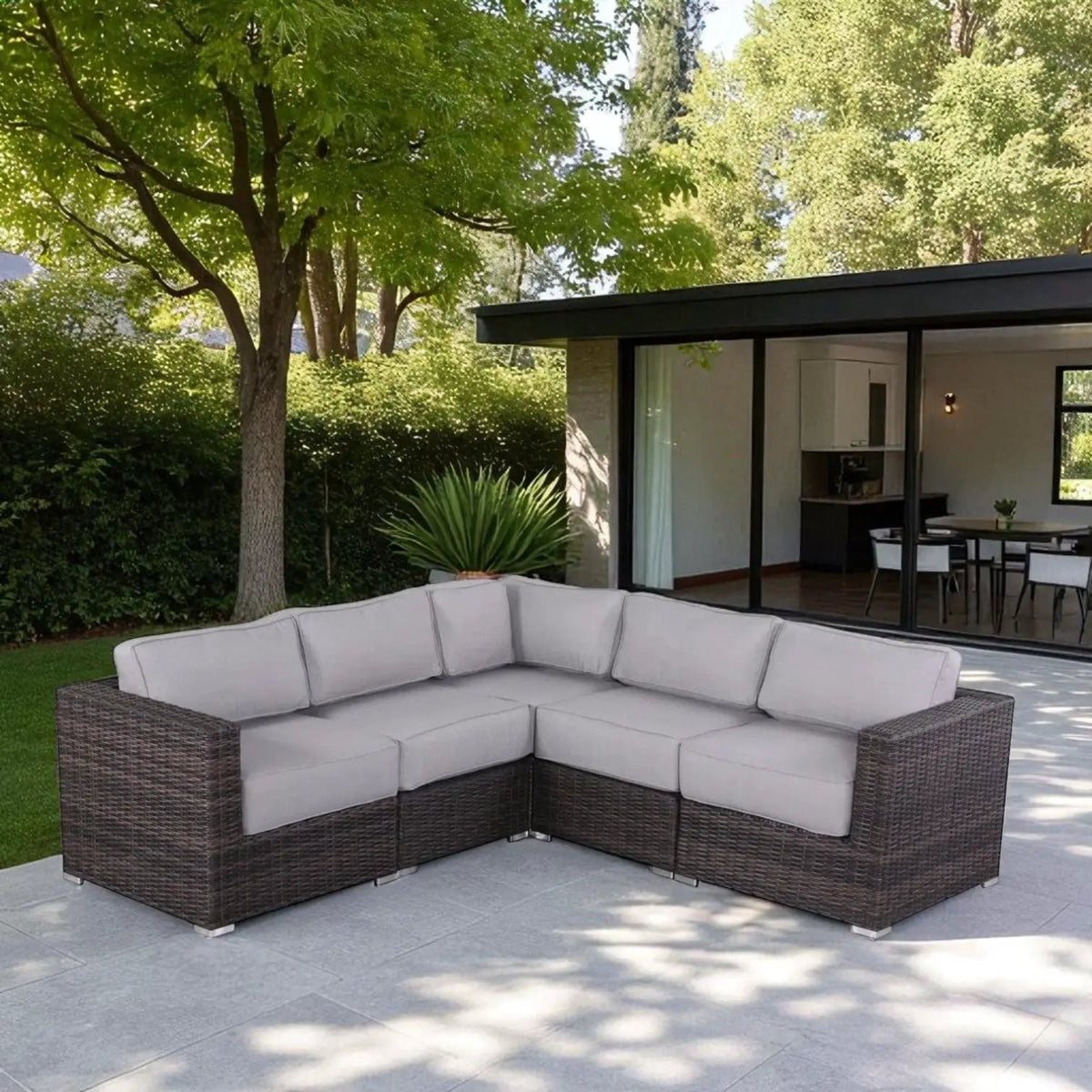 Luxurious Wicker Patio Sectional With Weather Resistant Sunbrella Cushions, photo 5 of 25