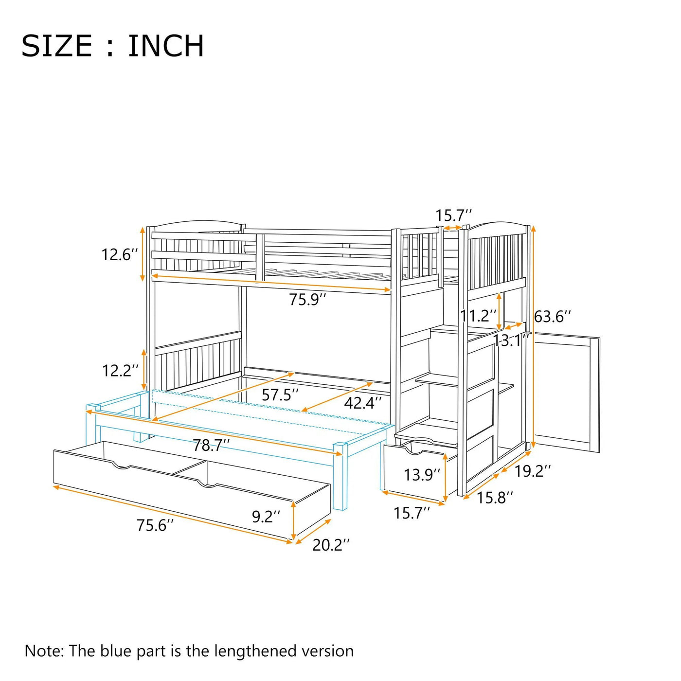 Bunk Bed, Convertible Bottom Bed, Storage Shelves And Drawers by HouseOfZazla