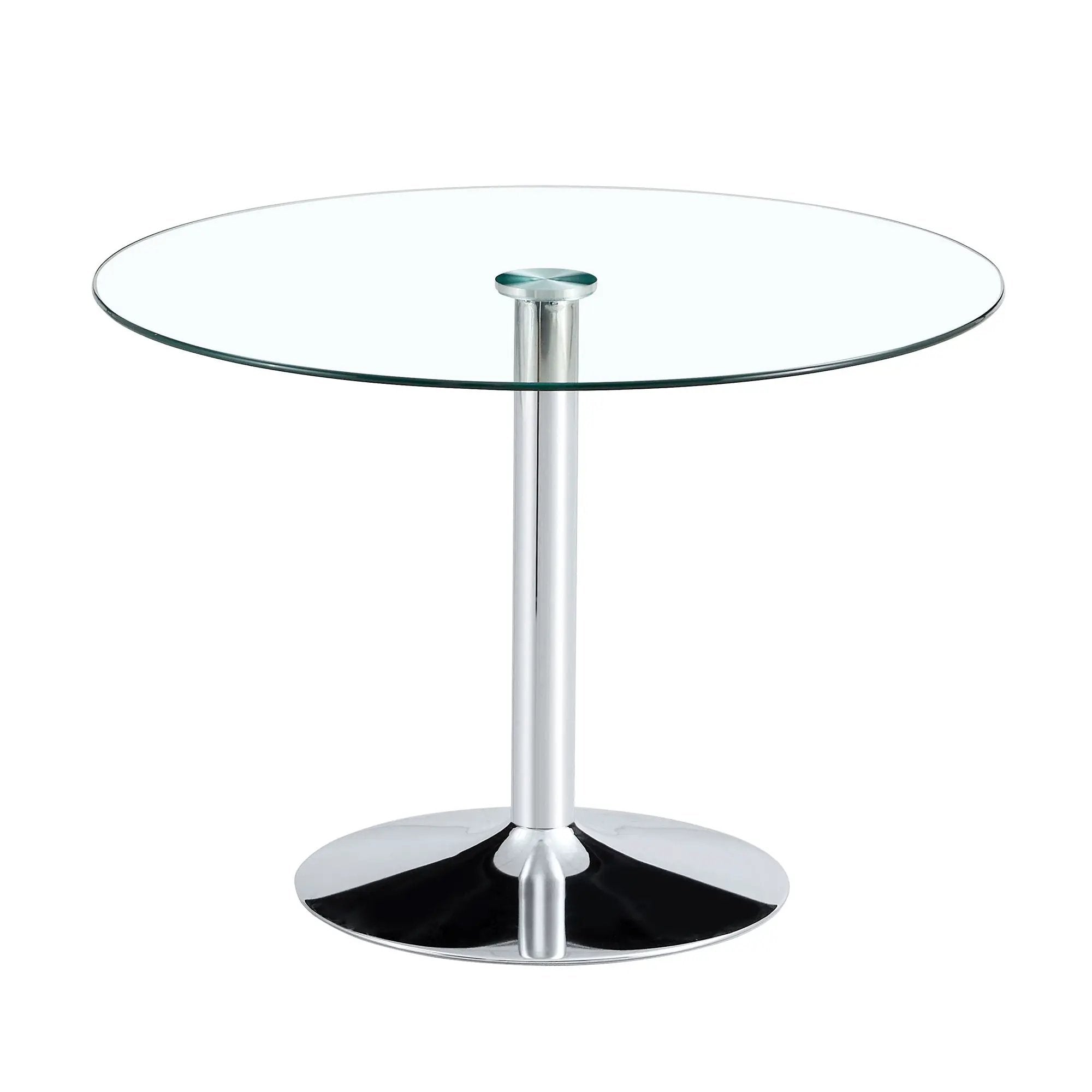 Modern Minimalist Circular Dining Table With Glass Top And Electroplated Metal Legs For Restaurants And Living Rooms - Silver / Transparent by Unique Piece Furniture