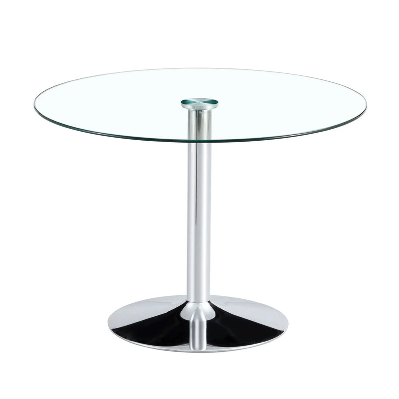 Modern Minimalist Circular Dining Table With Glass Top And Electroplated Metal Legs For Restaurants And Living Rooms - Silver / Transparent by HouseOfZazla