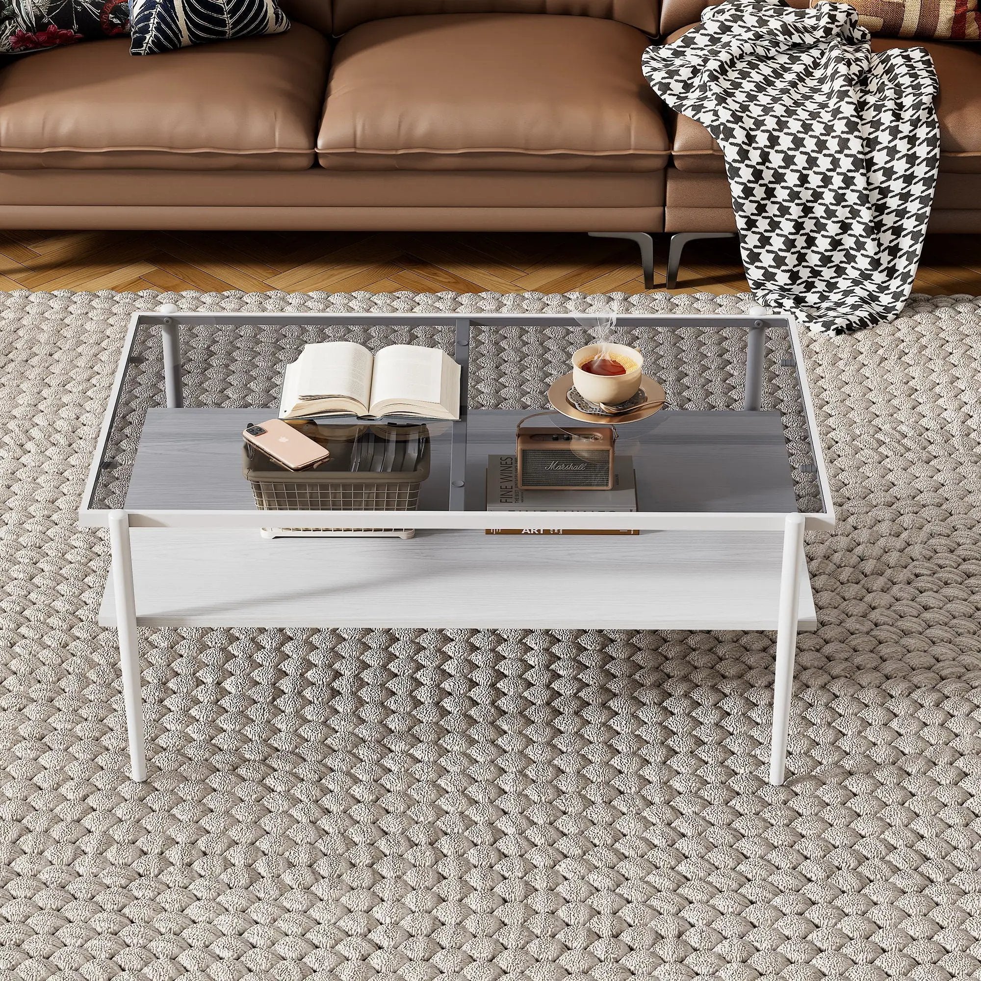 Rectangle Coffee Table With Tempered Glass Top And Legs, Modern Table For Living Room by Unique Piece Furniture