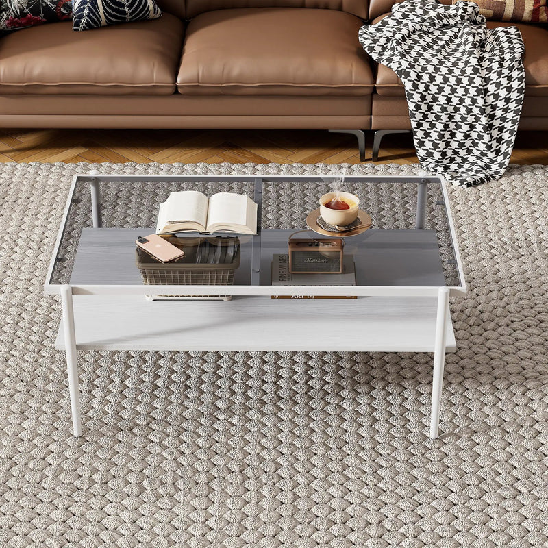 Rectangle Coffee Table With Tempered Glass Top And Legs, Modern Table For Living Room by Unique Piece Furniture