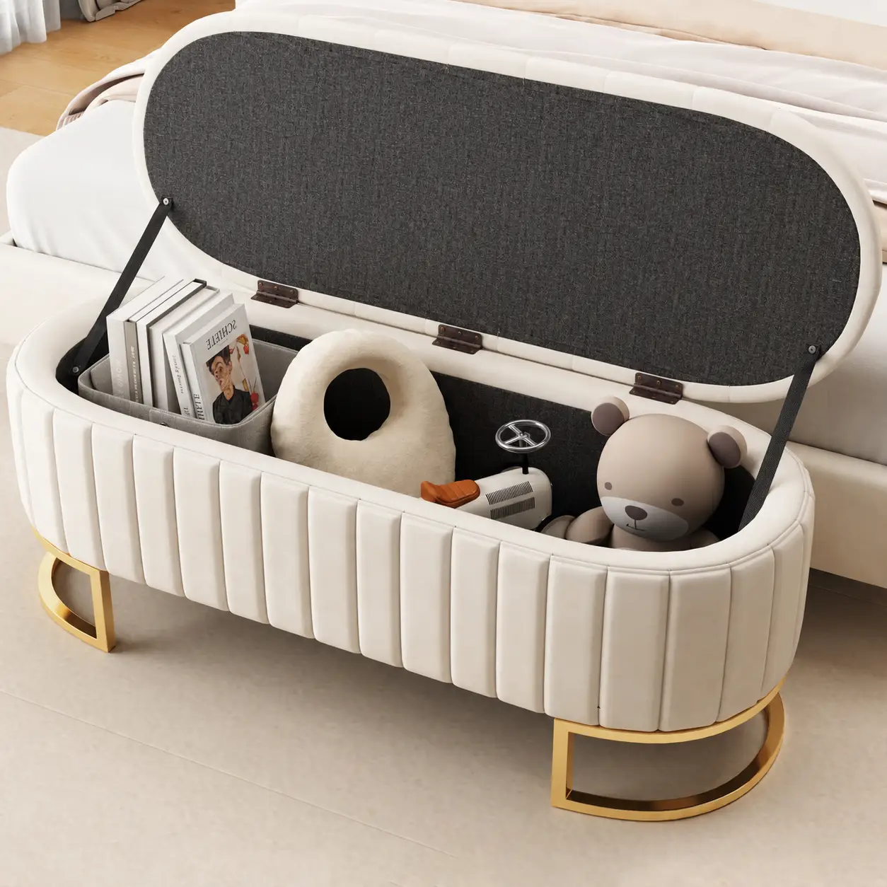 Elegant Upholstered Velvet Storage Ottoman by HouseOfZazla