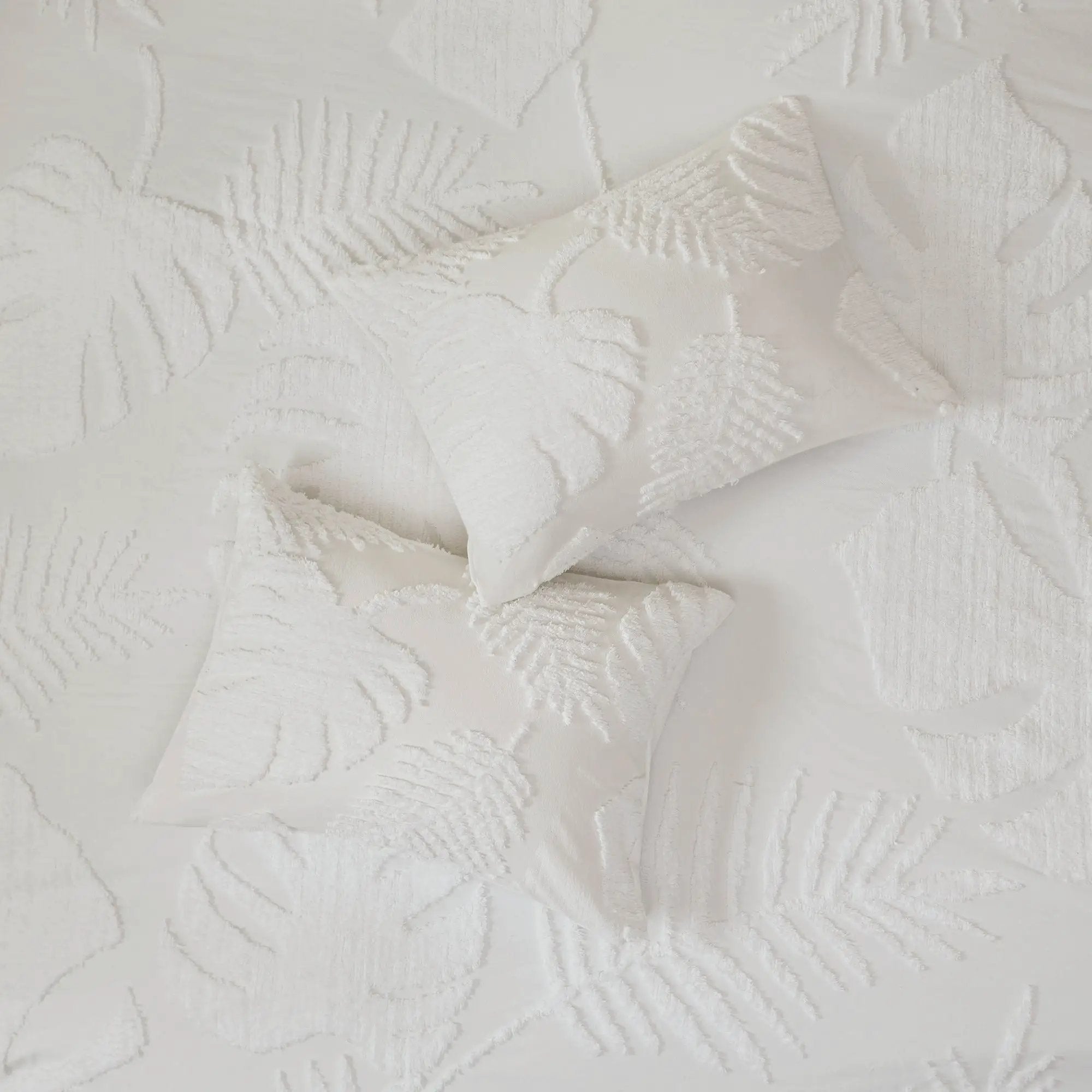 3 Piece Tufted Cotton Chenille Palm Comforter Set Off-White King/Cal King by HouseOfZazla