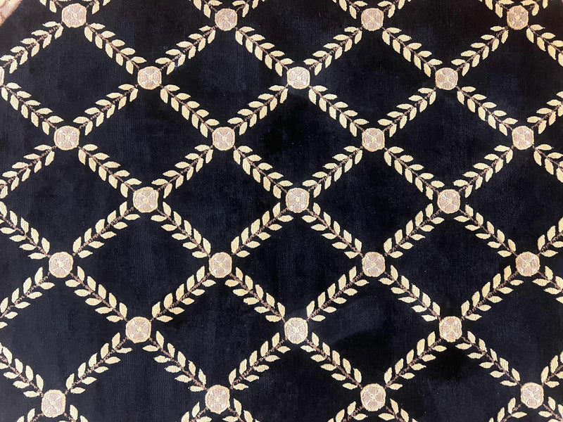Oval Tibetan Rug 8x10, French Aubusson Design, Wool Handmade Vintage Carpet, Black & Beige, Soft Wool Pile by Jewel Rugs