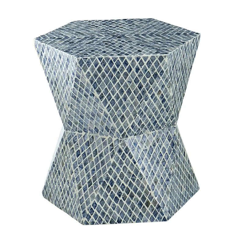 19x19x20" Tapered Blue Garden Capiz Stool, Accent Side Table by HouseOfZazla