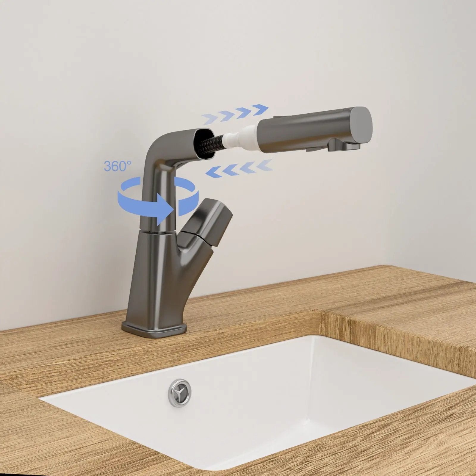 Pull Down Bathroom Sink Faucet With 3 Water Modes And Stainless Steel Construction - Gunmetal Black by HouseOfZazla