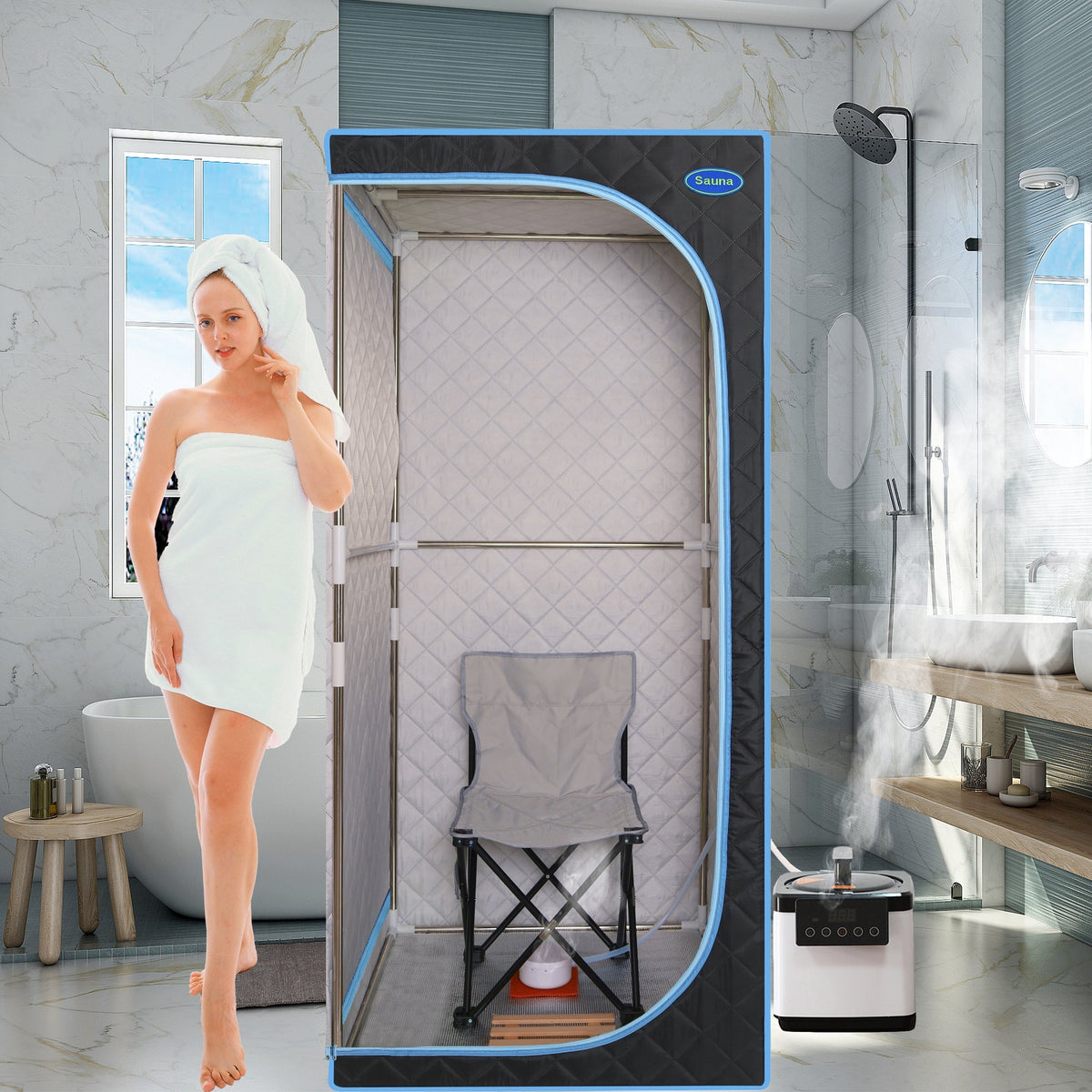 Full Size Portable Steam Sauna Tent with Stainless Steel Frame - Black, photo 6 of 17