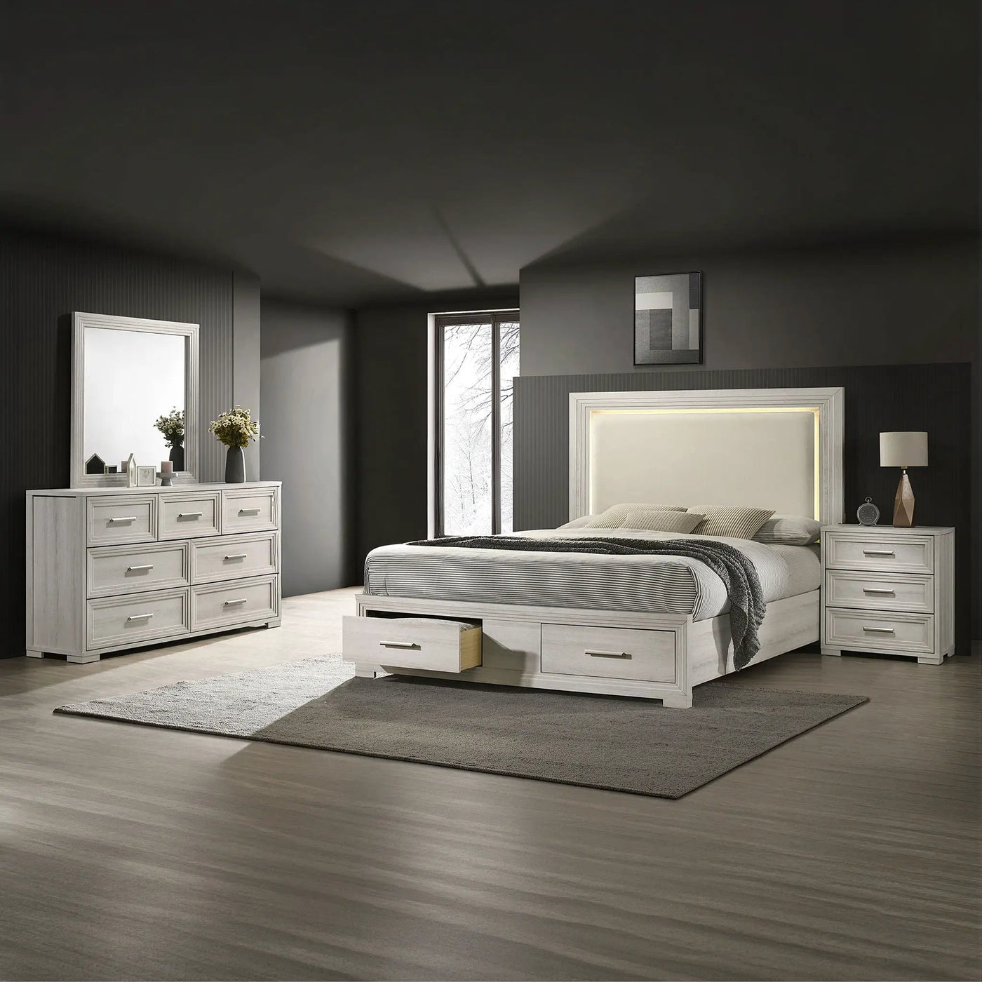 Colorado - Bedroom Set With Upholstered LED Headboard by HouseOfZazla