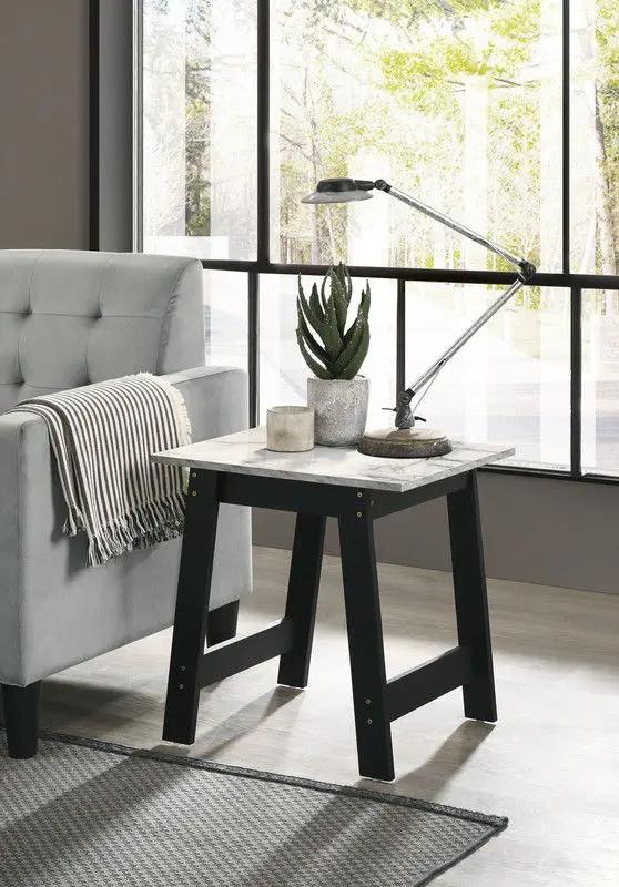 Kenzo - End Table With Faux Marble Top Finish - Black by HouseOfZazla
