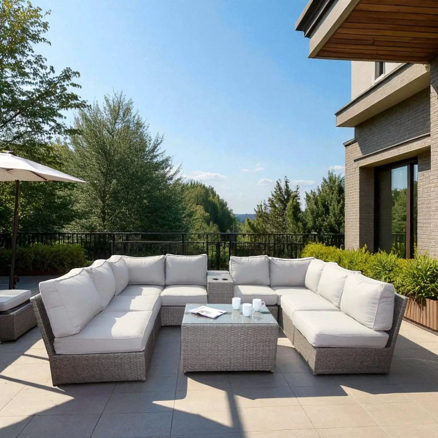 Comfortable Modern Patio Rattan Sectional Set With Cushions by Unique Piece Furniture