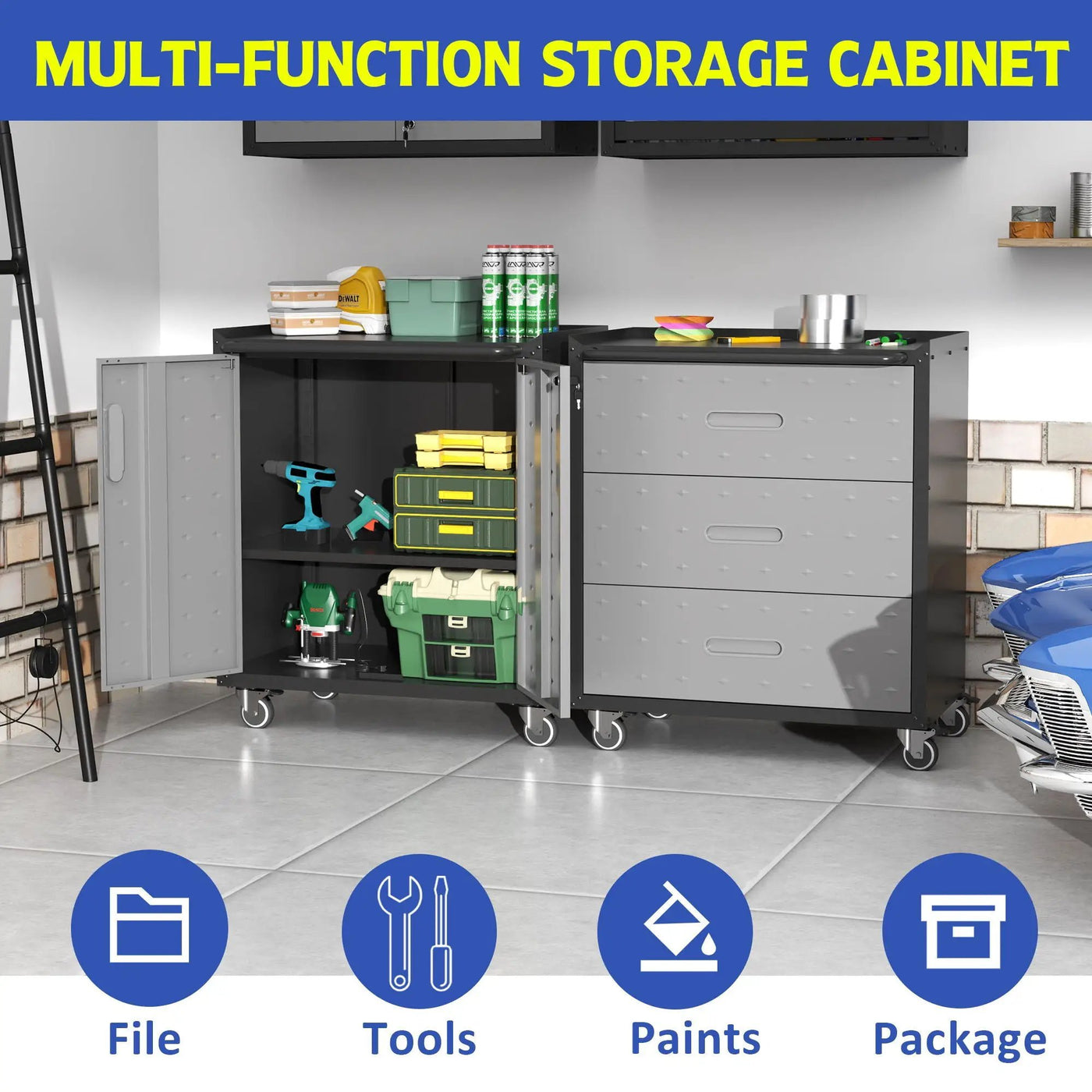 Heavy Duty Metal Garage Storage Cabinet With Wheels Sturdy Tool Organizer by HouseOfZazla