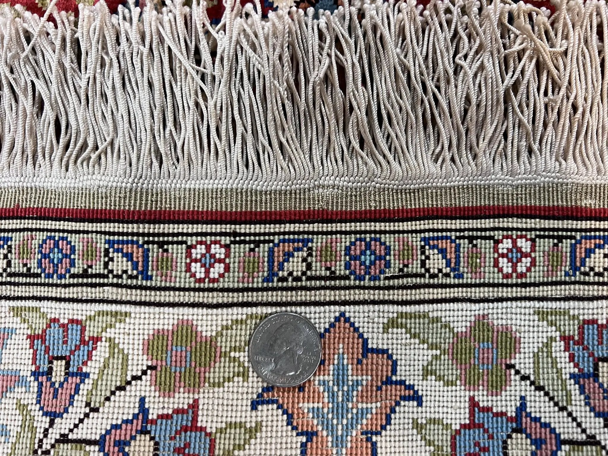 Silk Turkish Kayseri Rug 2x3, Small All Silk Turkish Carpet, Red and Light Blue, Very Fine Hand Knotted Semi Antique Vintage Handmade Rug by Jewel Rugs