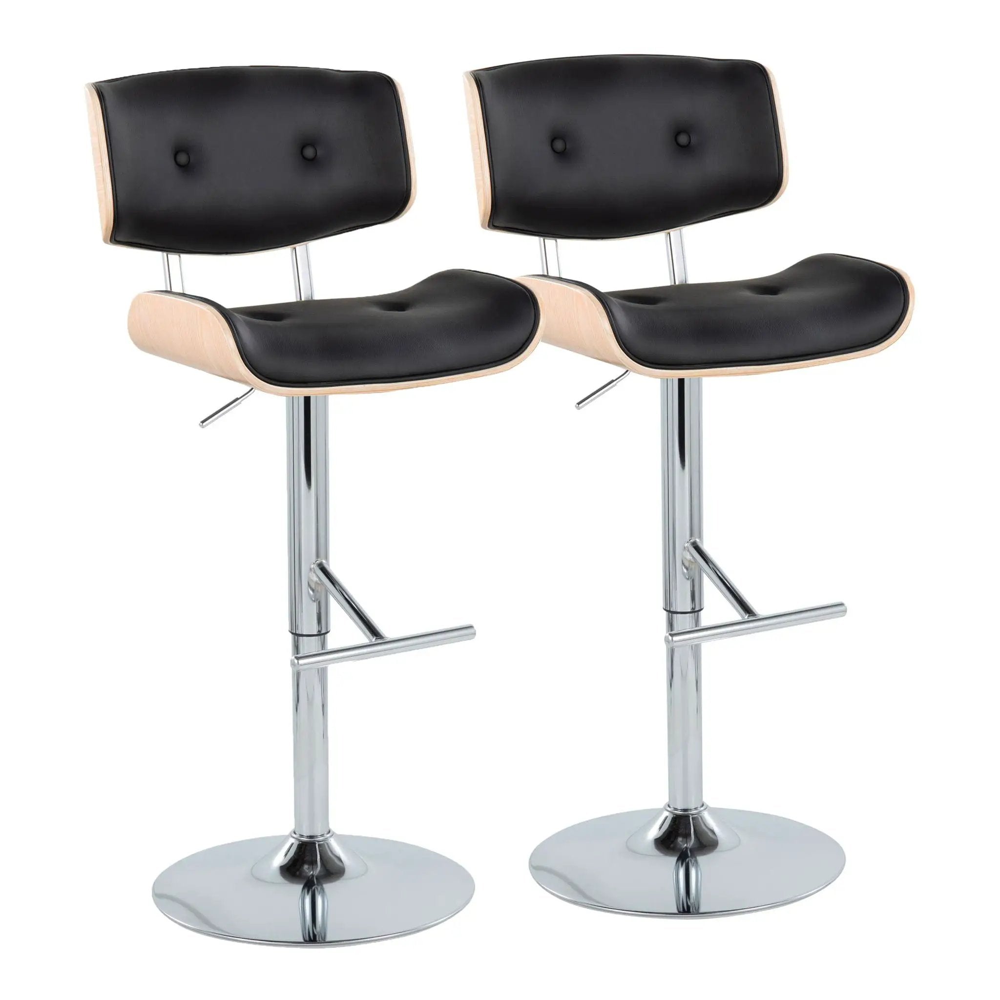 Lombardi - Contemporary Adjustable Barstool With Swivel With Straight T Footrest (Set of 2) by Unique Piece Furniture