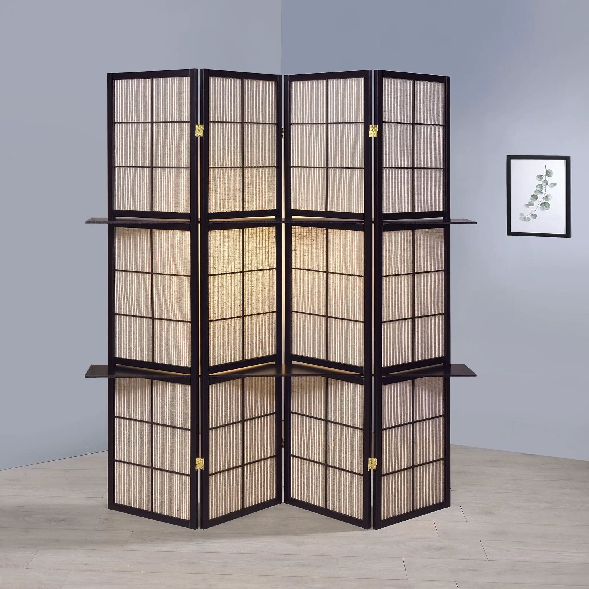 Iggy 4-Panel Room Divider Folding Shoji Screen Cappuccino by Unique Piece Furniture