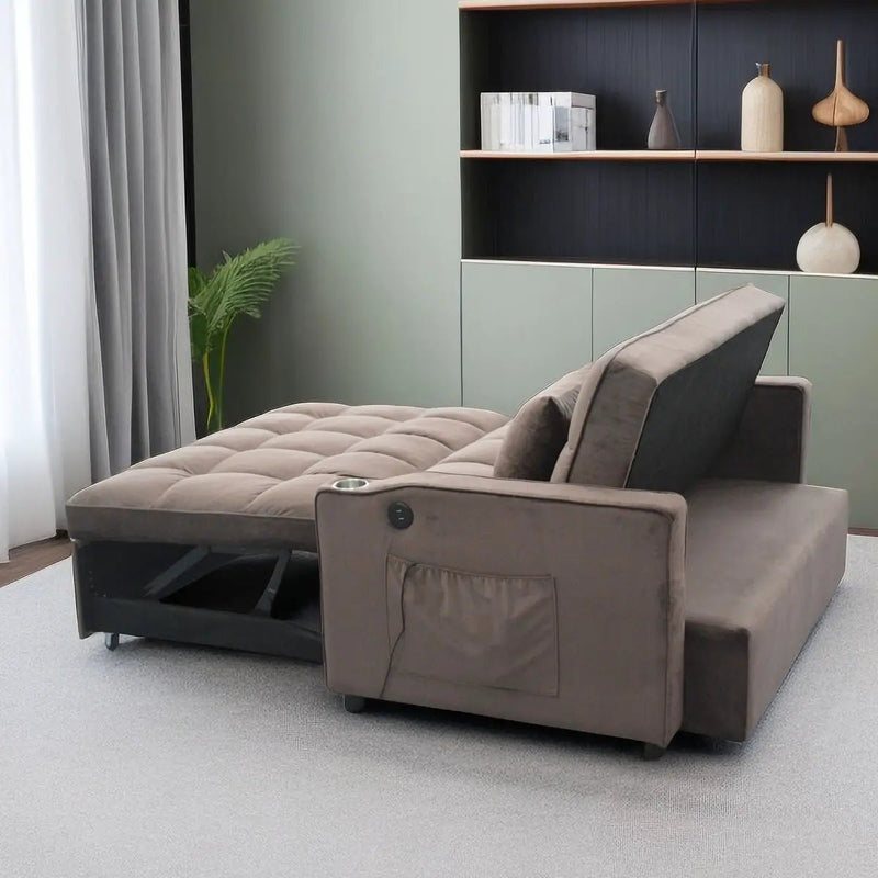 3 In 1 Convertible Sleeper Sofa Bed, Modern Fabric Loveseat Futon Sofa Couch With Pullout Bed, Small Love Seat Lounge Sofa With Reclining Backrest, Furniture For Living Room by Unique Piece Furniture