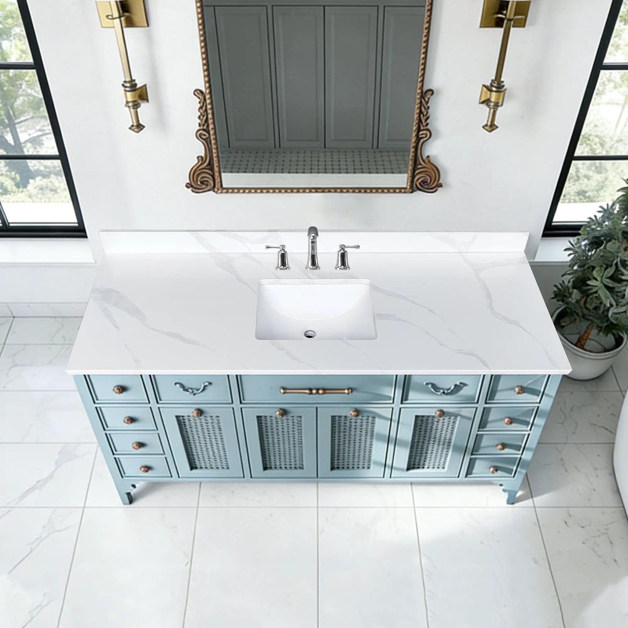 61-Inch Quartz Bathroom Vanity Top by HouseOfZazla