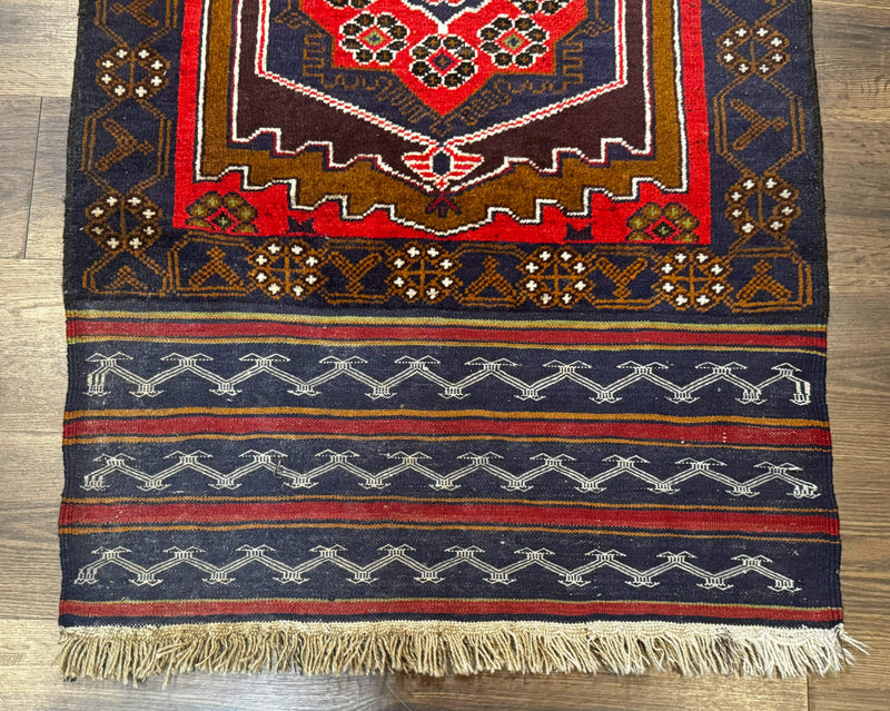 Afghan Rug 3x5, Tribal, Navy Blue, Wool, Handmade, Geometric, Rustic by Jewel Rugs