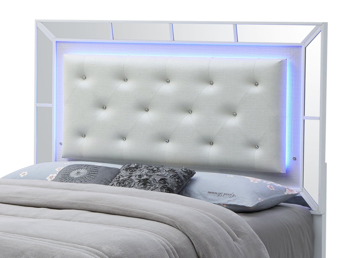 Modern Contemporary Panel Bed with Diamond Tufted Headboard - White, photo 2 of 5