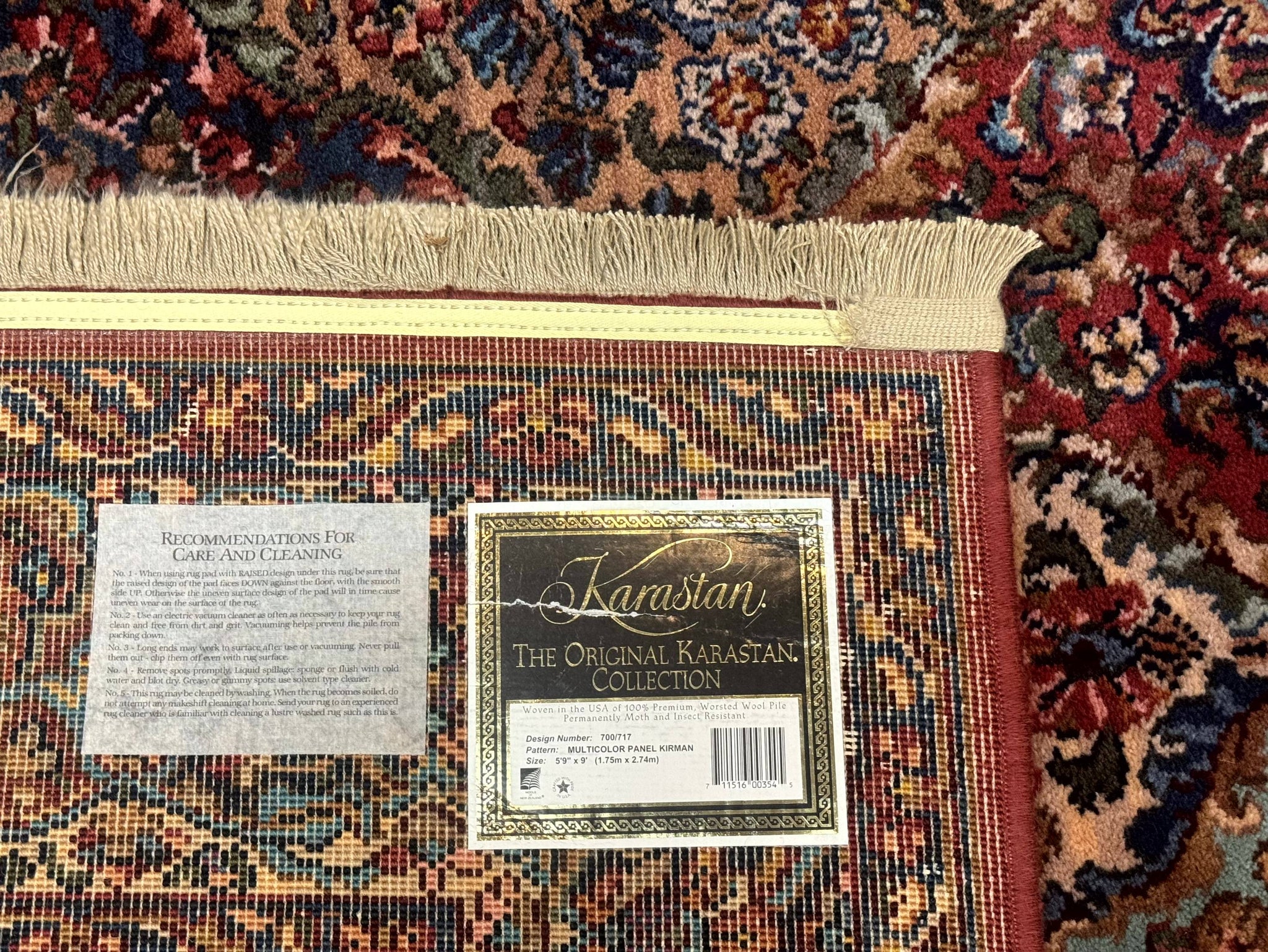 Karastan Rug 5.9 x 9, Multicolor Panel Kirman Rug #717, Wool Original Karastan Collection 700 Series by Jewel Rugs
