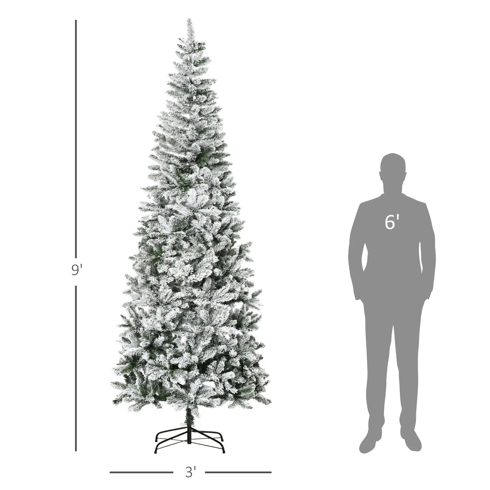 HOMCOM 9ft Unlit Snow-Flocked Slim Pine Artificial Christmas Tree by HouseOfZazla