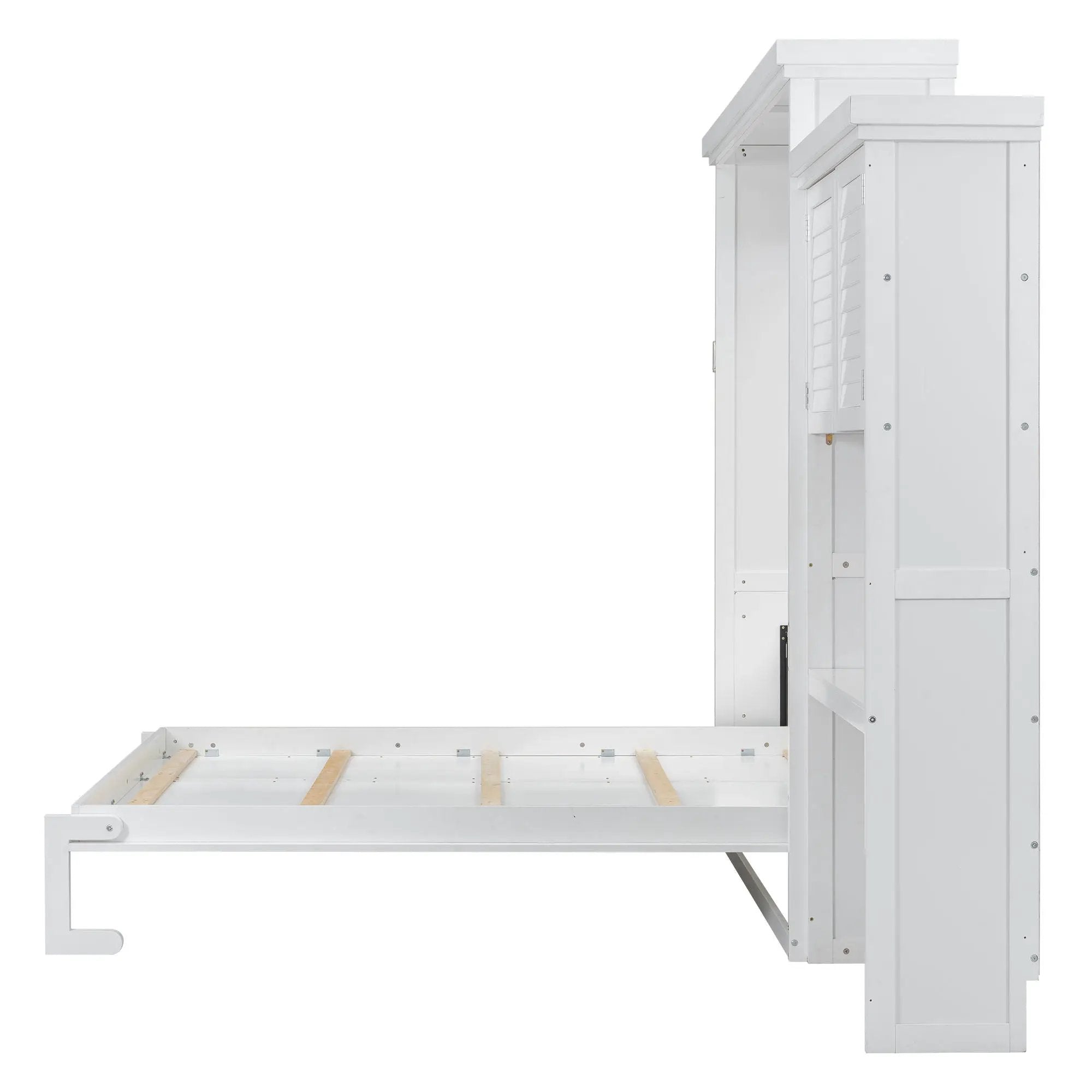 Queen Size Murphy Bed With Louvered Design And Multiple Storage Shelves - White by HouseOfZazla