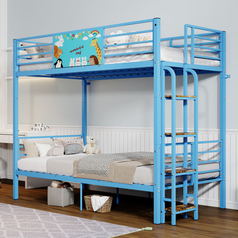 Bunk Bed, Convertible To 2 Separate Twin Size Beds With Full Length Guardrail & Ladder, No Box Spring Needed - Blue by HouseOfZazla