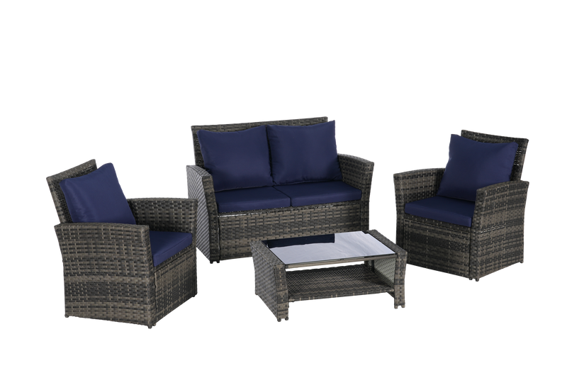 4 Pieces Outdoor Patio Furniture Set with Rattan Chairs and Tempered Glass Table by HouseOfZazla