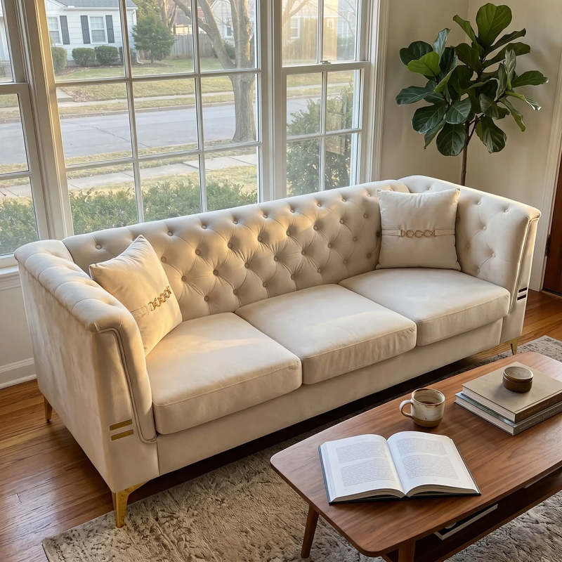 Contemporary Velvet Sofa With 2 Pillows by HouseOfZazla
