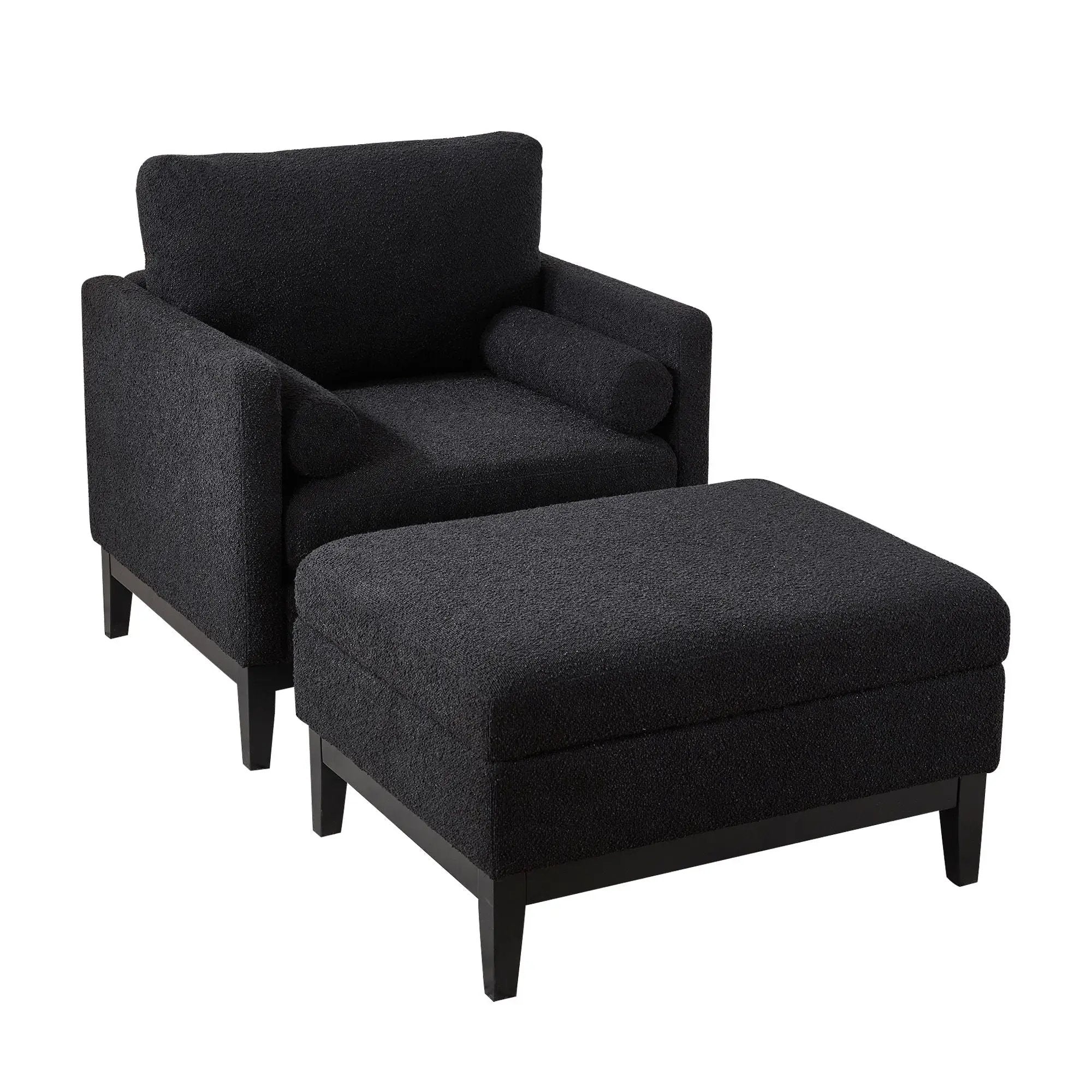 Farmhouse Upholstered Accent Chair With Ottoman, Reversible Lid Coffee Table by Unique Piece Furniture