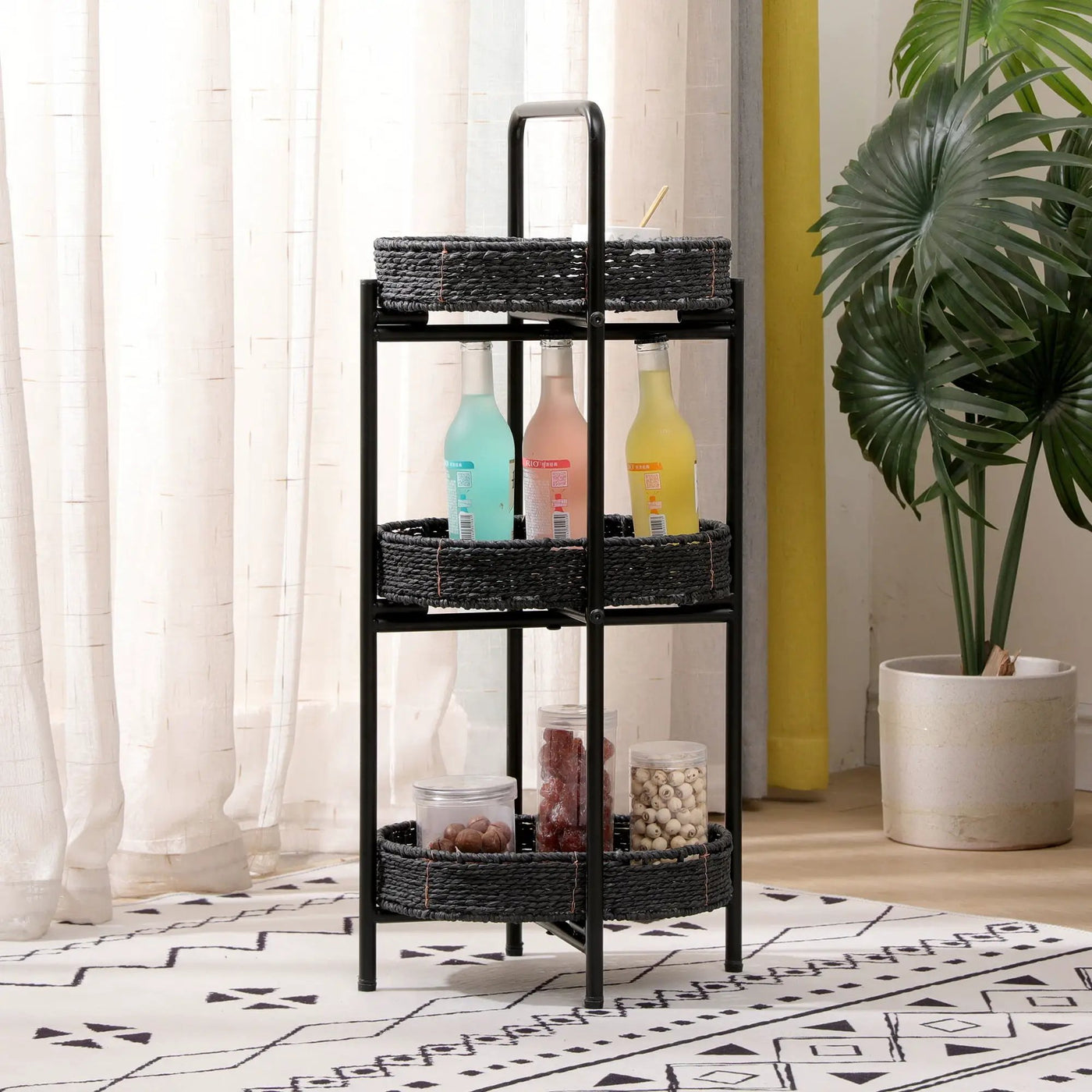 Modern 3 Tier Handwoven Side Table With Oval Organizer by HouseOfZazla