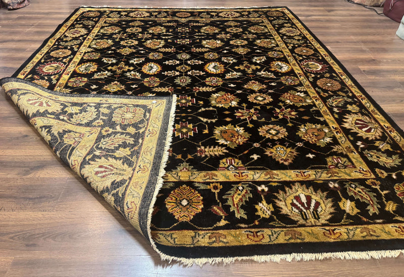 Indo Persian Mahal Rug 8x10, Black and Gold, Wool Hand Knotted Oriental Carpet by Jewel Rugs