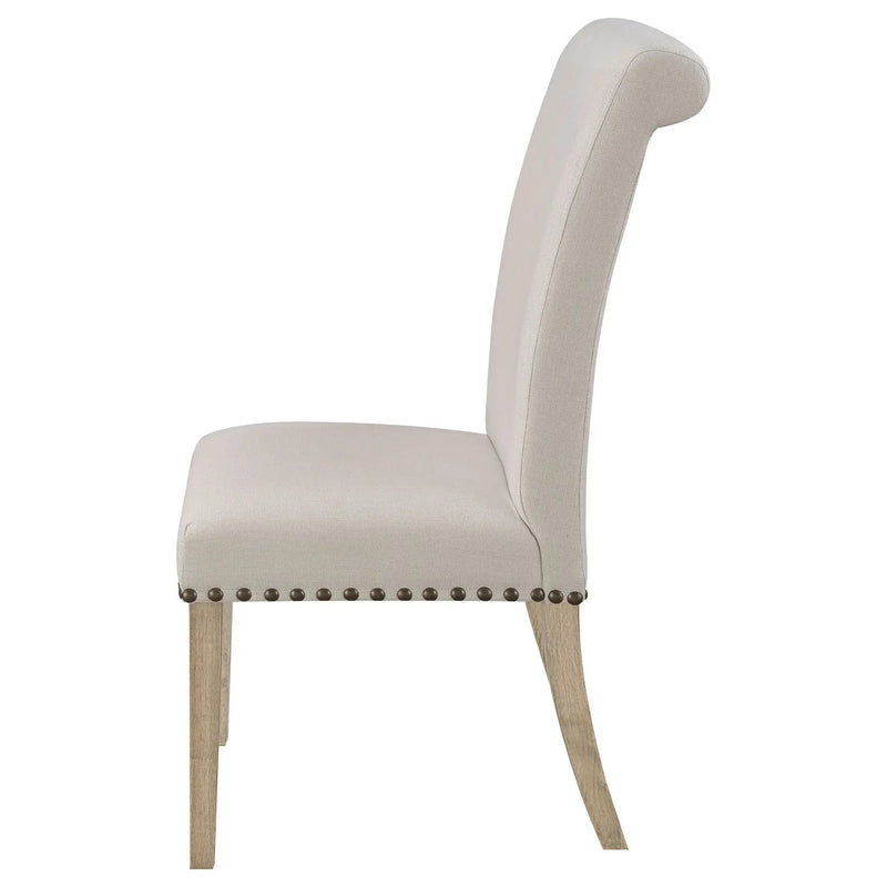 Upholstered Dining Chair With Rolled Edge Seat Back (Set of 2) - Beige by HouseOfZazla