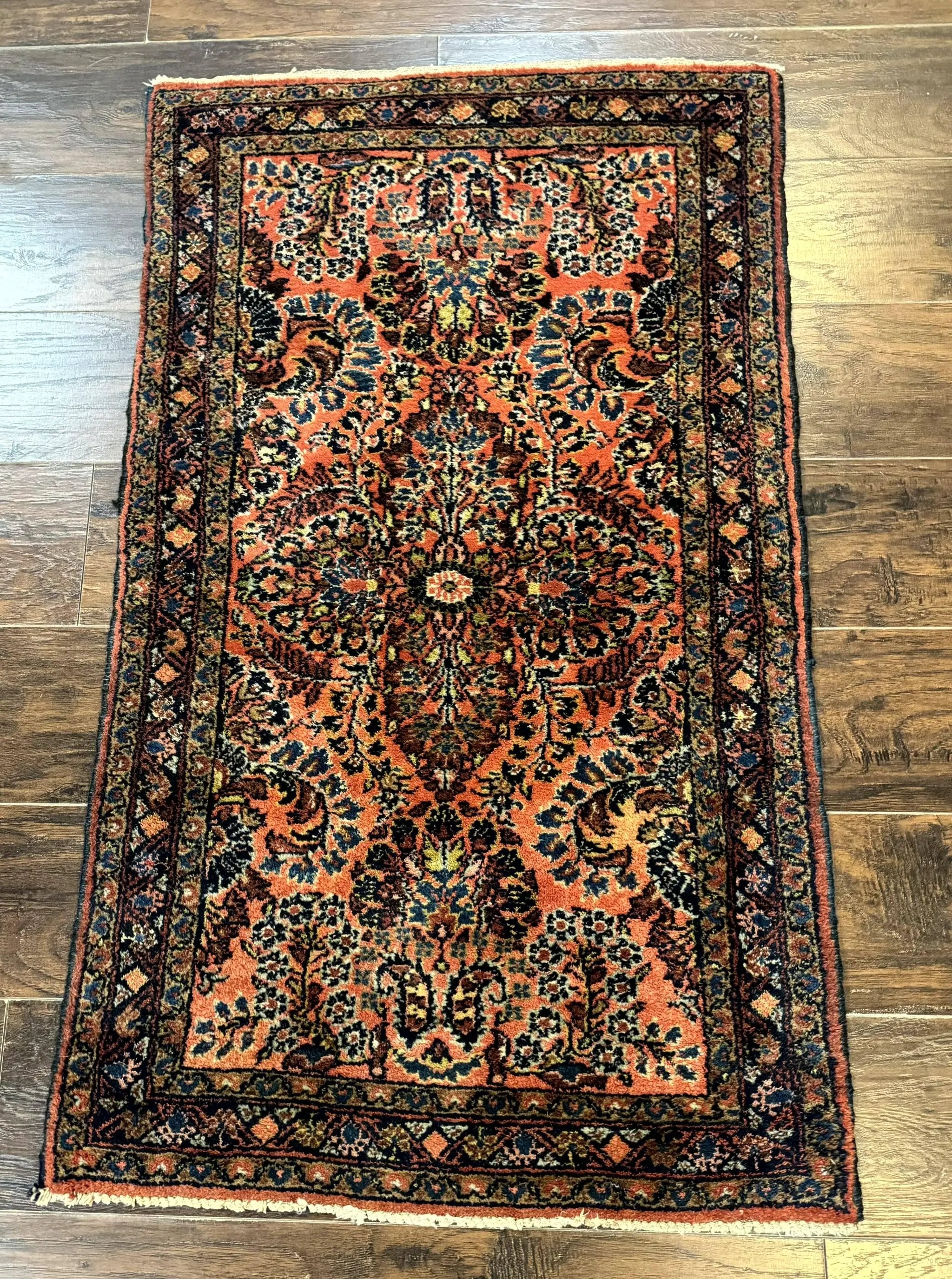 Antique Persian Lilihan Rug 2x4, Red, Floral, Wool, Handmade Lilian Persian Carpet by Jewel Rugs