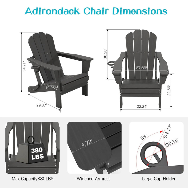 Adirondack Chairs Set of 2 - Plastic HDPE with Cup Holder by HouseOfZazla