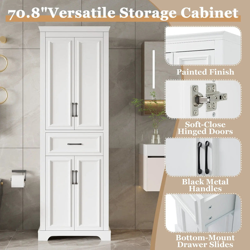 Freestanding Bathroom Vanity, Elegant Design With 4 Doors & 1 Drawer, Adjustable Shelves, Damping Hinges - White by HouseOfZazla