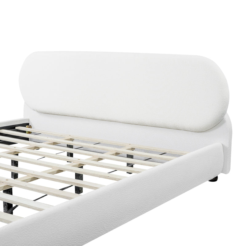 Cream-Colored Boucle Upholstered Bed with Rubber Wood Foot, King by HouseOfZazla