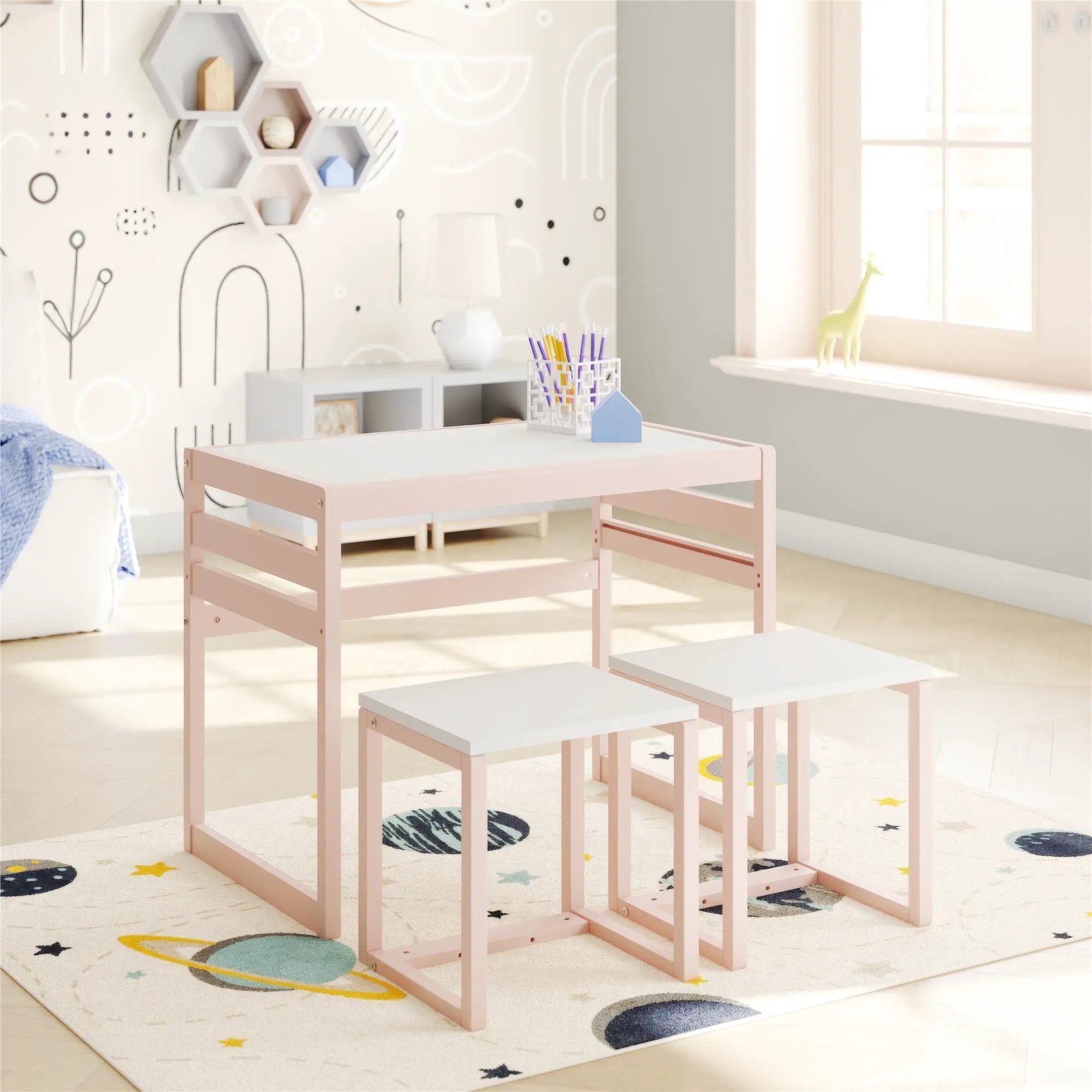 Signy 3 Piece Activity Table Set - Pink / White by HouseOfZazla