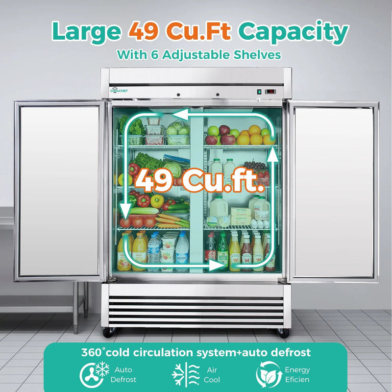 54" Commercial Refrigerator 49 Cu.Ft Stainless Steel 2 Door Reach-In Fridge by HouseOfZazla