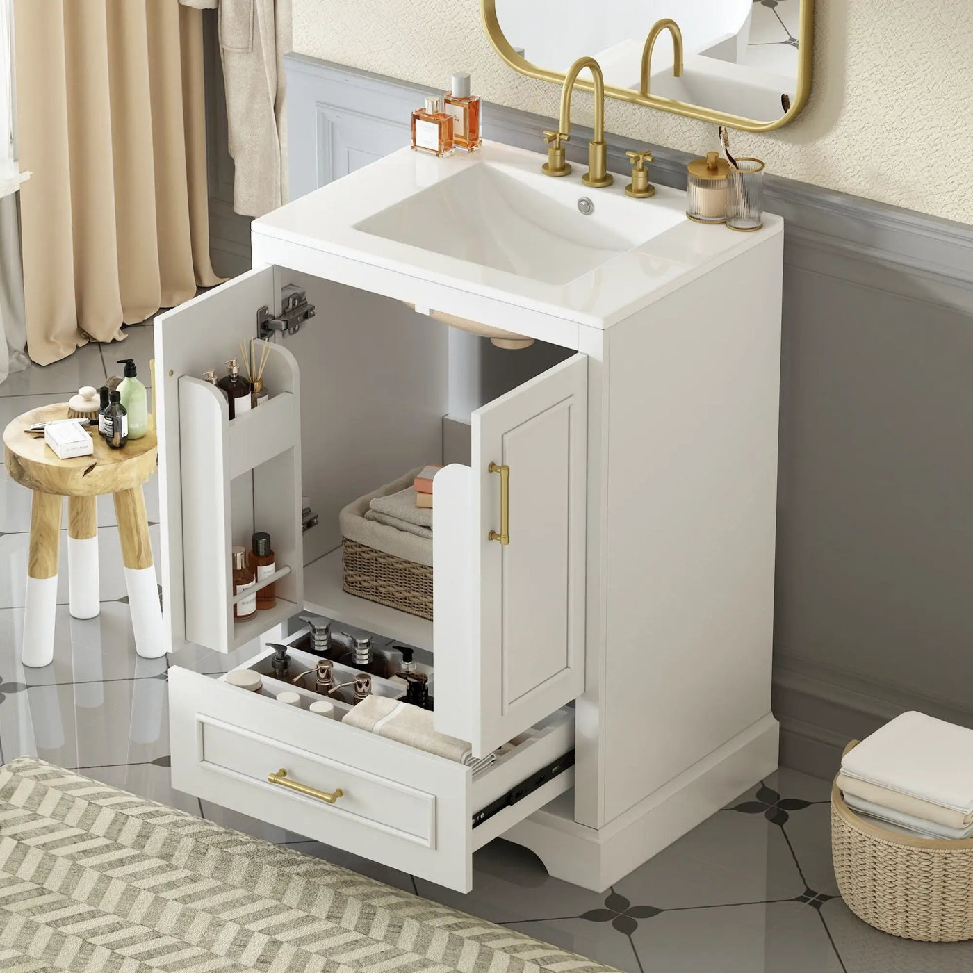 Bathroom Vanity With Sink, 1 Divided Drawer And 2 Soft Close Doors With Double Shelf by HouseOfZazla